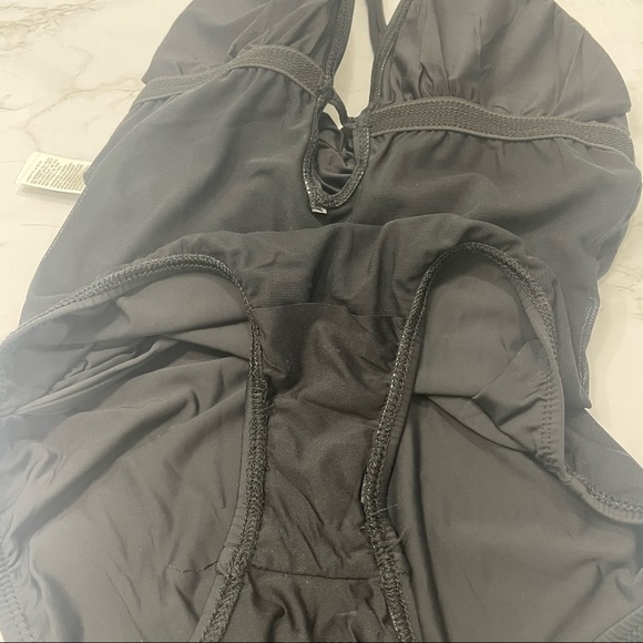 Athena Black Plunge Shirred Low Back Strappy One Piece Swimsuit Size 6 - Picture 15 of 15